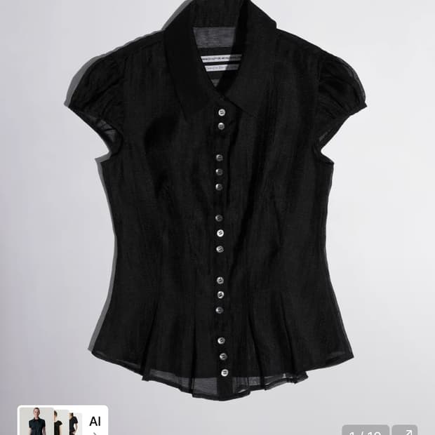 스컬프터 Sheer Pleated Hem Blouse Black 블라우스