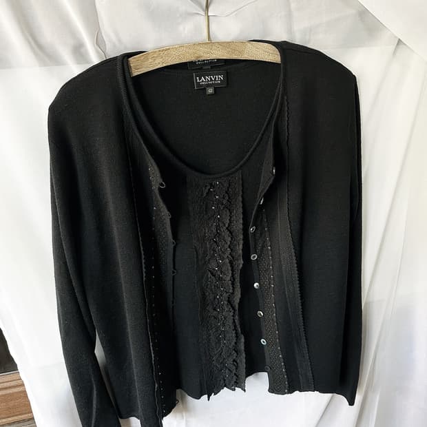 LANVIN lace knit cardigan sleeveless set