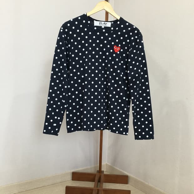 (S)꼼데가르송 네이비 플레이폴카 도트 롱슬리브 티셔츠