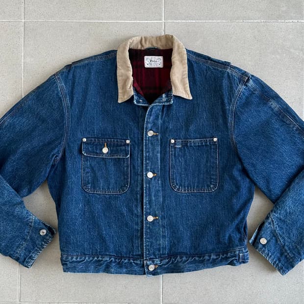 80s 빈티지 폴로 덩가리 자켓 블루 XL