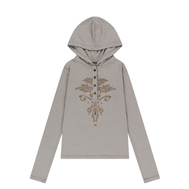 아캄 Studded Leaf Hooded Long Sleeve