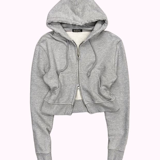 grey crop hood zip-up