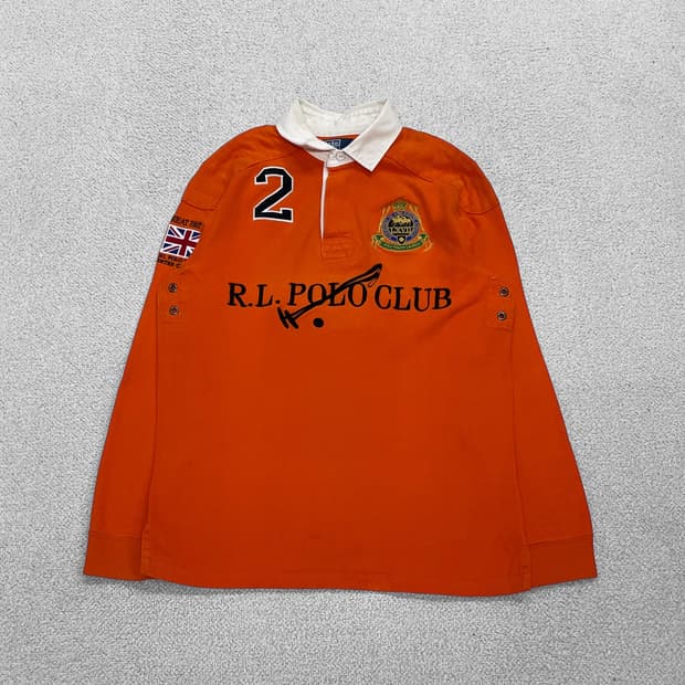 폴로 랄프로렌 골프 자수 럭비 티셔츠 오렌지