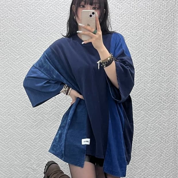 아조바이아조 스트릿 펑크 언발 패치워크 반팔티 115 C10975