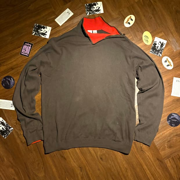 Armani exchange 넥 사이드 집업 니트 레드