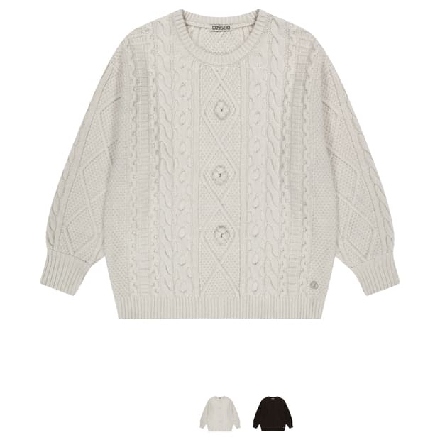 코이세이오 폼폼 케이블 니트 아이보리