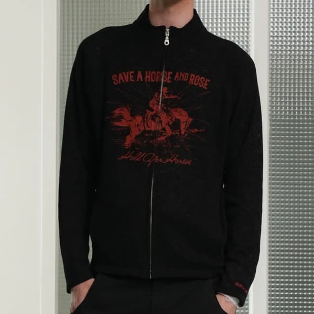 구함) 그레일즈 FORWARD HORSE KNIT ZIP UP BLACK