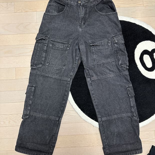 밀로 아카이브 블랙 카고 와이드 데님 팬츠 m