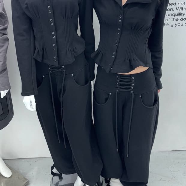 0104 레이스업 스웻팬츠 블랙