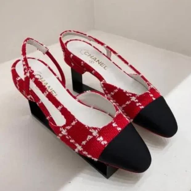 샤넬 트위드 슬링백 펌프스 레드/블랙 38