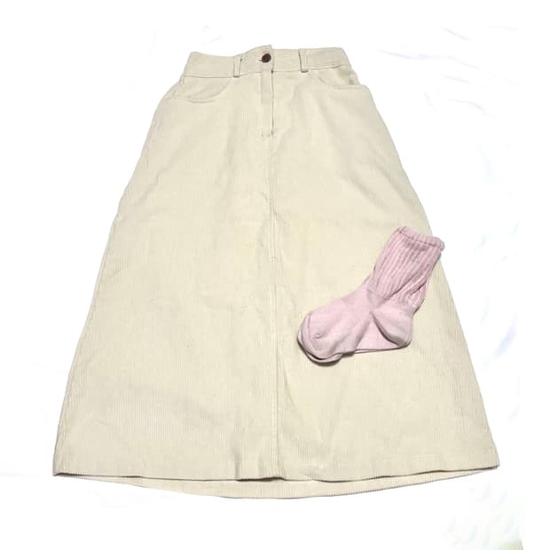 골덴 아이보리 미디 치마