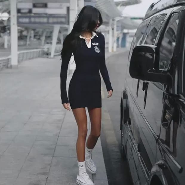 [배드블러드] BCAC 엠블렘 져지 폴로 드레스 - 네이비/S