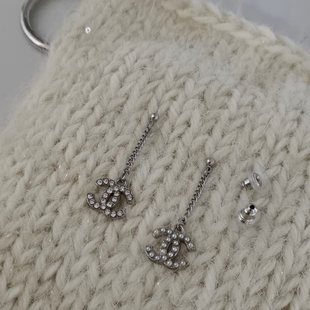 925실버 샤넬 정품 CC로고 드롭 체인 귀걸이 업사이클링