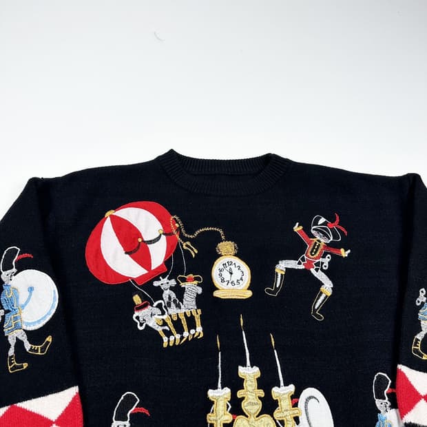 VTG 빈티지 캐릭터 자수 블랙 니트 (S)