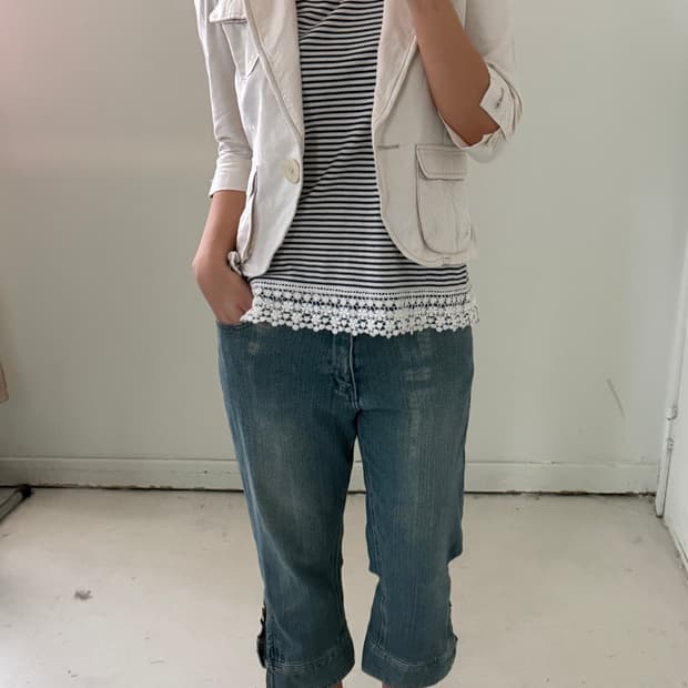 일본빈티지 크림 포켓 숏자켓 