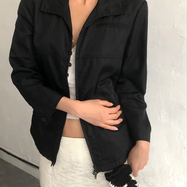 Prada 프라다 블랙 카라 나일론 숏 자켓