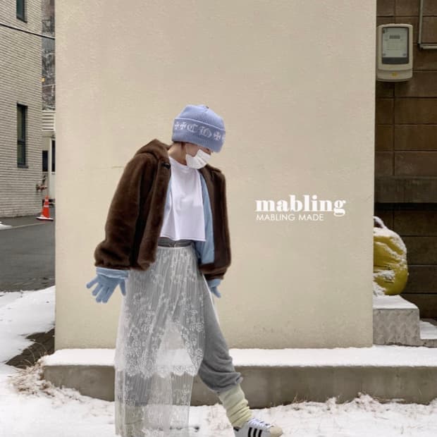 마블링 후드 퍼자켓