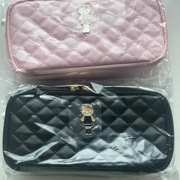 산리오 키티 퀼팅 파우치 핑크/블랙 새상품