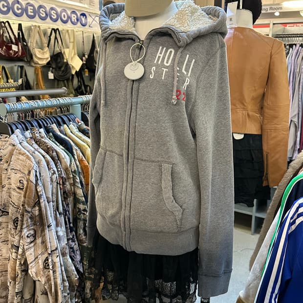 홀리스터 그레이 양털 후드집업