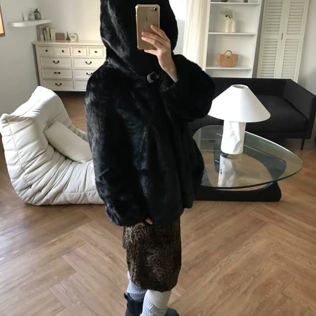 vintage eco fur hood jacket