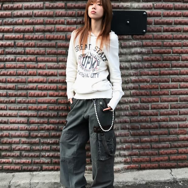 빈티지 그런지 힙 스트릿 후드티 코디 세트