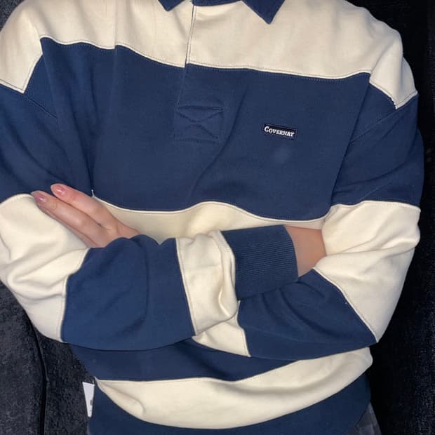 커버낫 스트라이프 럭비티 네이비/아이보리