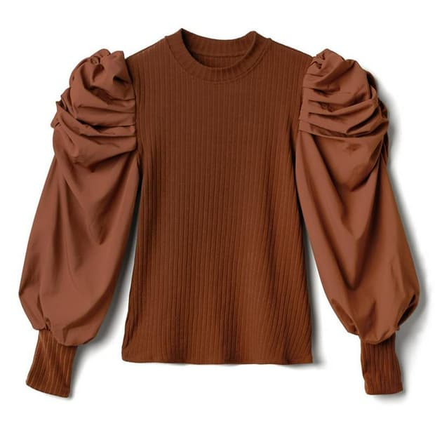 GRL 일본빈티지) 스나계 모리 브라운 퍼프골지니트긴팔 하객룩로맨틱양산형