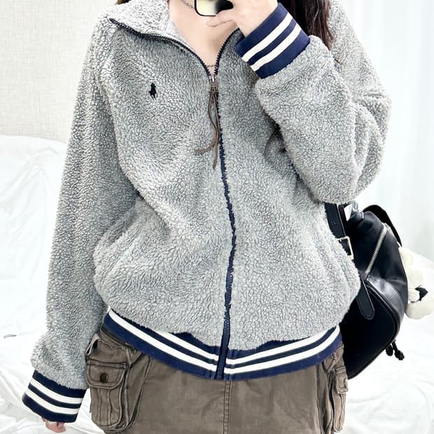 폴로 네이비포니 그레이 후리스 집업