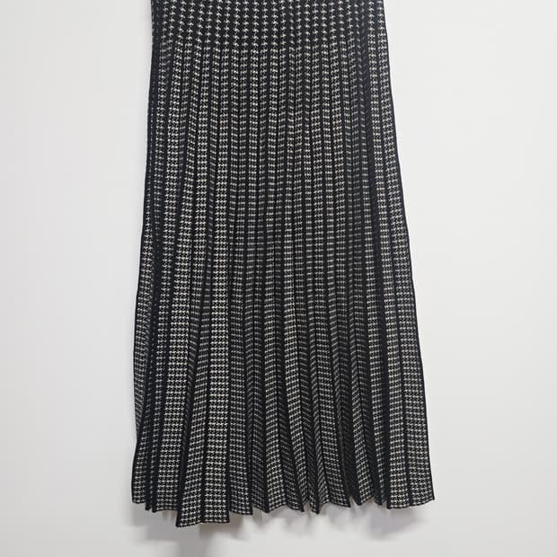JJ지고트 하운드투스 체크 니트플리츠 스커트