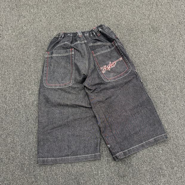 ESKO JEANS 빈티지 올드스쿨 힙합팬츠 벤딩 흑청 데님 반바지