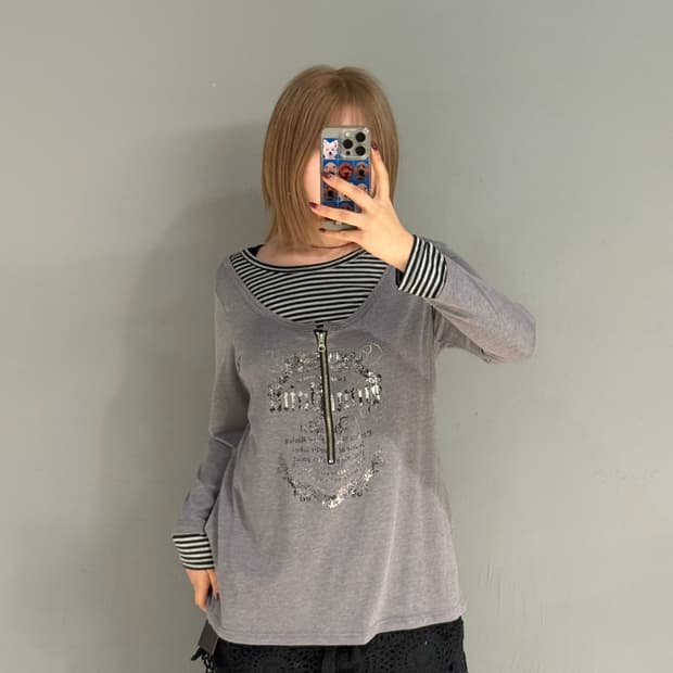 stripe layered printing long sleeve