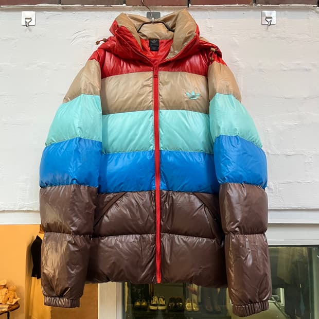 Adidas 트레포일 멀티컬러 덕다운 후드패딩 105