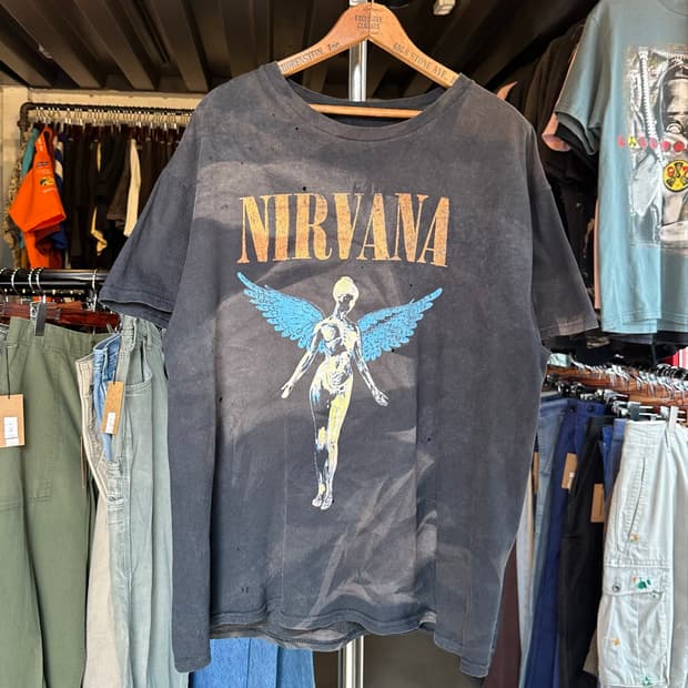 너바나 Nirvana 락밴드 선 페이드 프린팅 티셔 츠