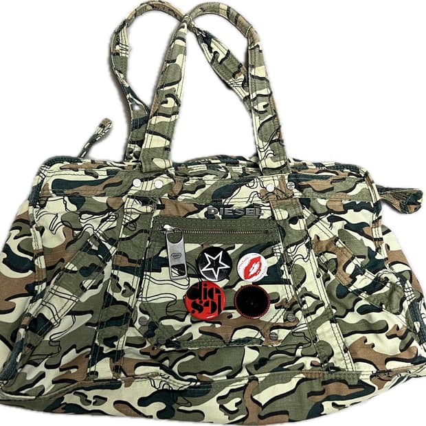 디젤 코튼 카모 숄더백 토트백 핀버튼