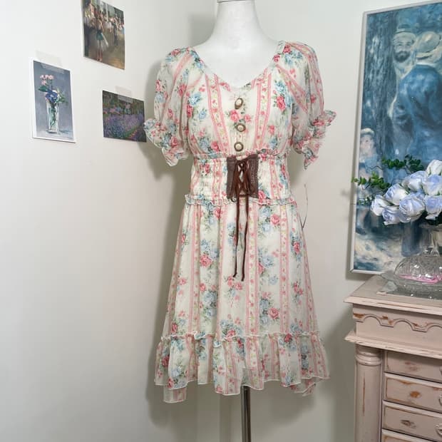 DEARY ivory flower shabby lovely midi op
