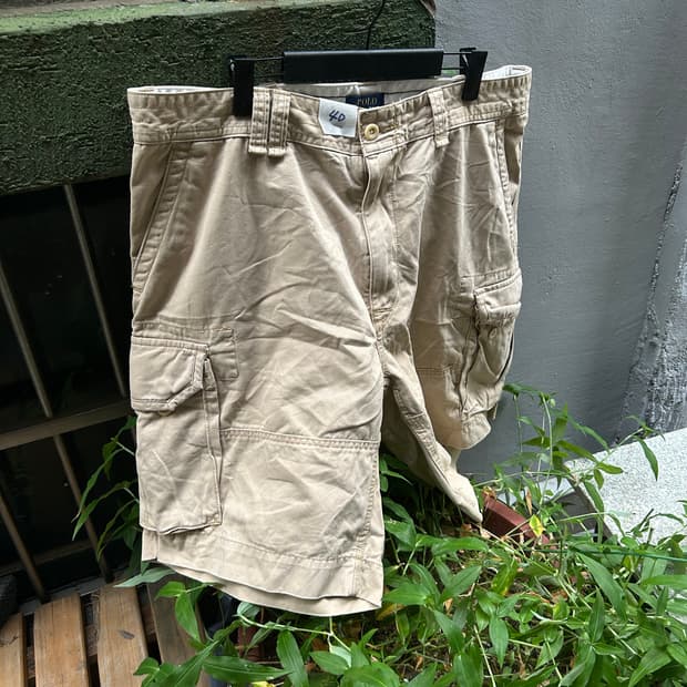 빈티지 90s 빅사이즈 폴로 베이지 와이드 카고 반바지