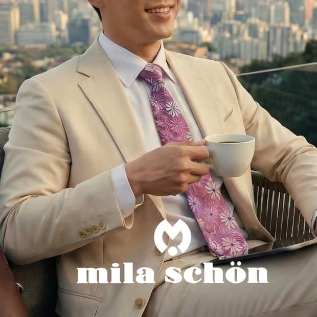 밀라숀 실크 핑크 플라워 자수 패턴 넥타이 9.9cm A+등급 K2362