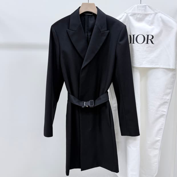 [S+급/52] 디올 CD 로고 벨티드 울 코트 자켓 블랙