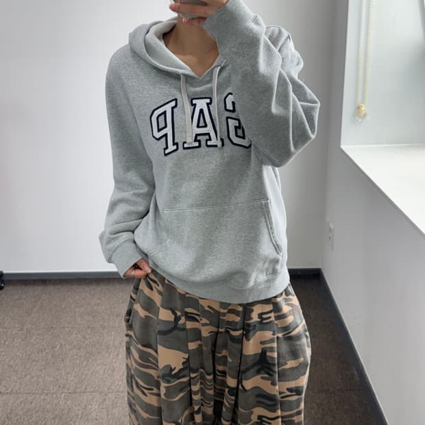 Gap 갭 화이트 로고 그레이 후드티
