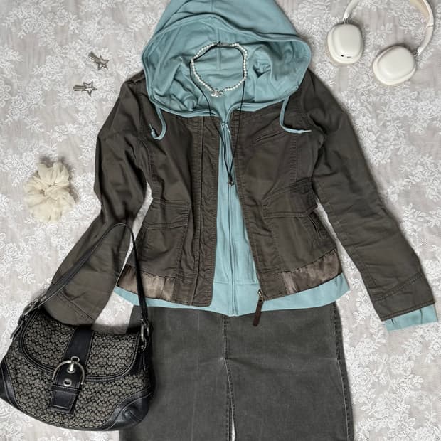 카키 & 민트 자켓 코디 세트 🍏