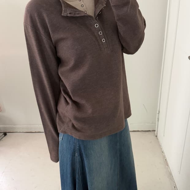 일본빈티지 브라운 레이어드 헨리넥 티셔츠