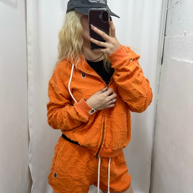 BAPE 네온 카모 자카드 집업 후디&반바지 세트