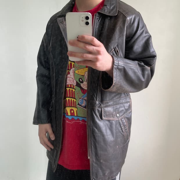 빈티지 양가죽 브라운 에이징 카 코트