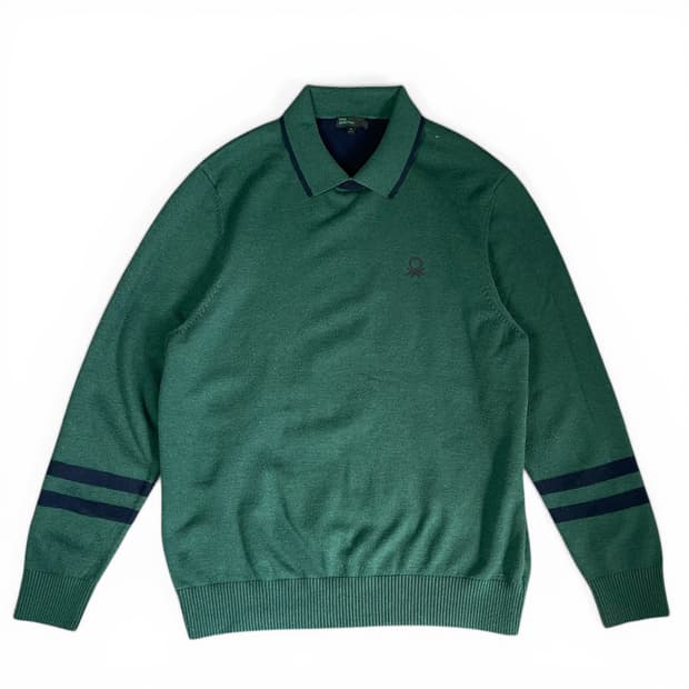 베네통 그린 긴팔 카라 니트 XL