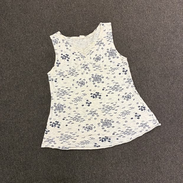 LL) Japanese vintage 여성 레이스 디테일 꽃 패턴 나시