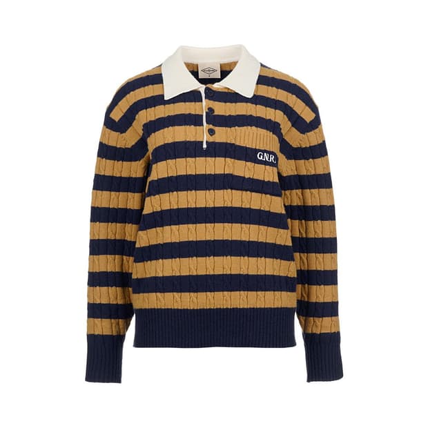 제너럴아이디어 케이블 럭비 카라 니트 네이비