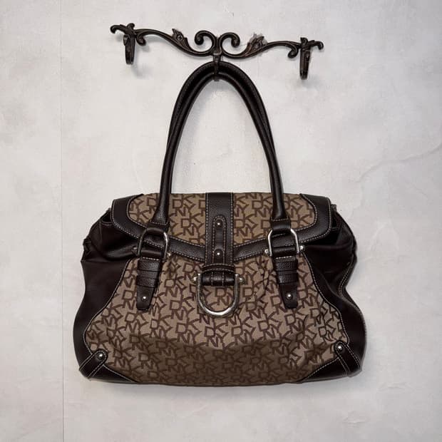 DKNY brown logo buckled shoulder bag