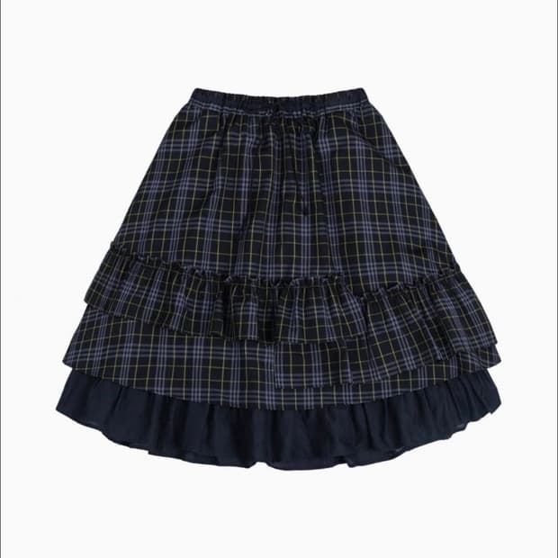 오헤시오 체크 프릴 미디 스커트