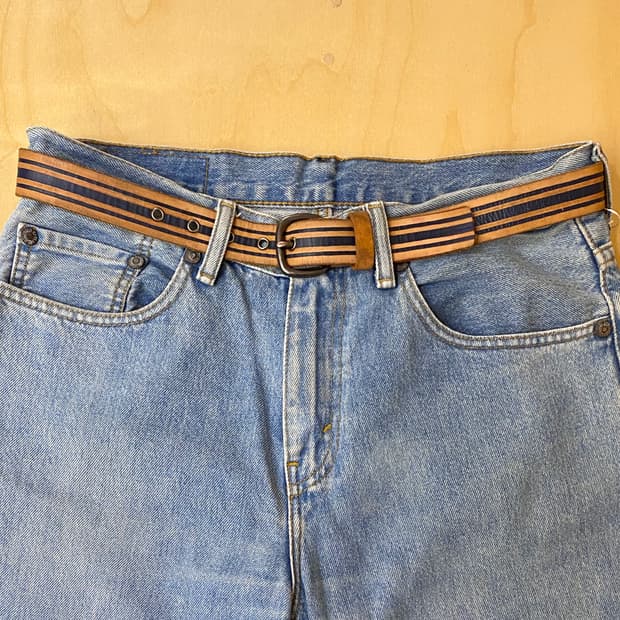 VTG stripe leather belt 미국빈티지 스트라이프 벨트