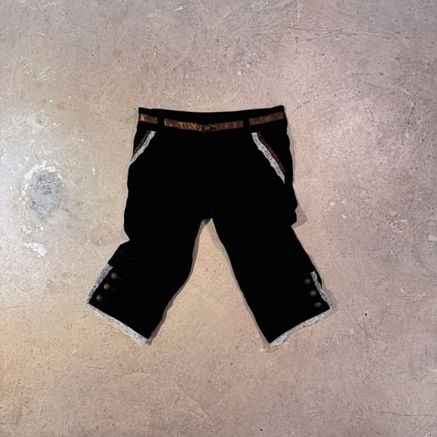 브라운 벨벳 레이스 7부 팬츠